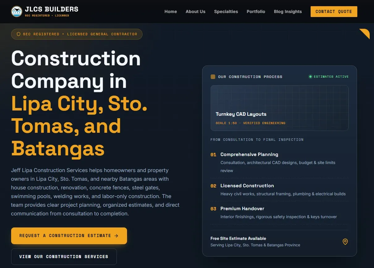Jeff Lipa Construction website and brand system designed by We Forge Web