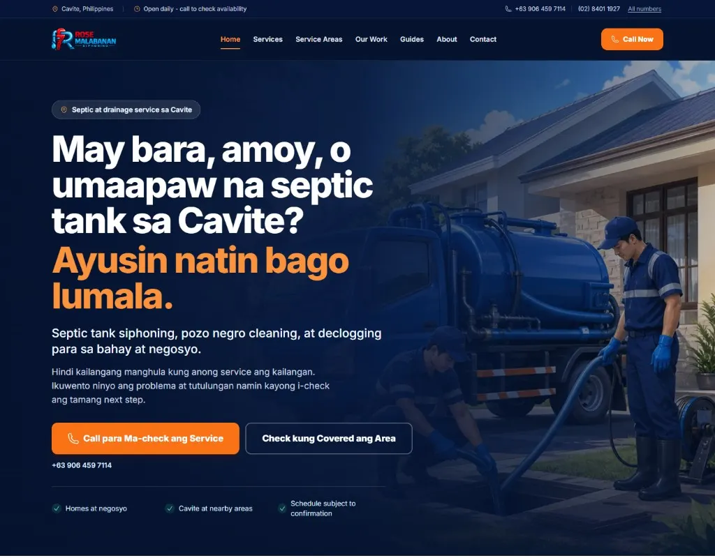 Rose Malabanan Cavite septic services website designed by We Forge Web